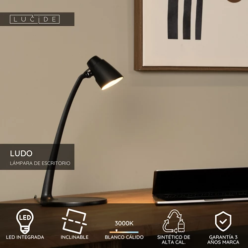 Lucide LUDO - Lámpara de escritorio - LED - 1x4,5W 3000K - Negro - USP